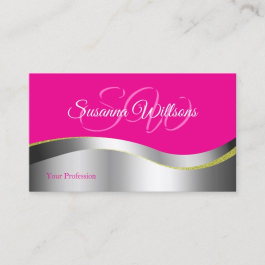 Hot Pink Wavy Silver Decoder mit QR Code für die I Visitenkarte (Vorderseite)