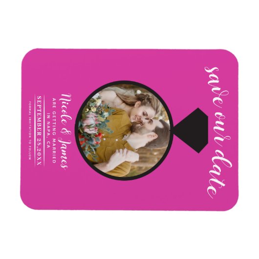 Hot Pink Wedding Ring Foto Save the Date Magnet (Horizontal)