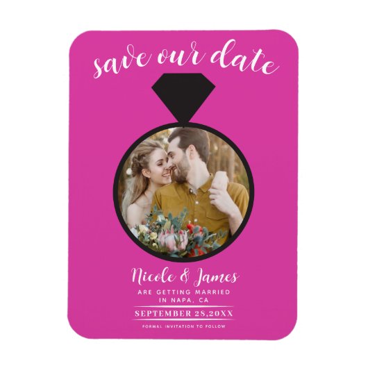 Hot Pink Wedding Ring Foto Save the Date Magnet (Vertikal)