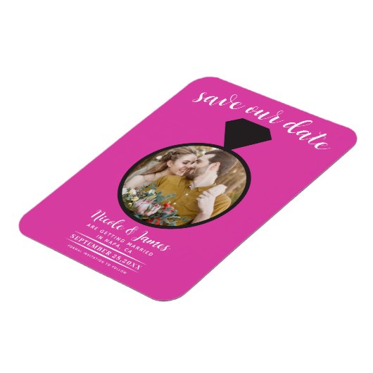 Hot Pink Wedding Ring Foto Save the Date Magnet (Linke Seite)