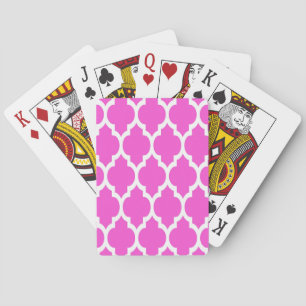 Hot Pink Weiß marokkanisches Quatrefolienmuster #4 Spielkarten
