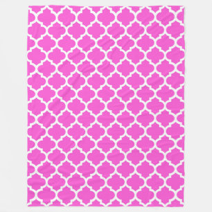 Hot Pink Weiß marokkanisches Quatrefolienmuster #5 Fleecedecke