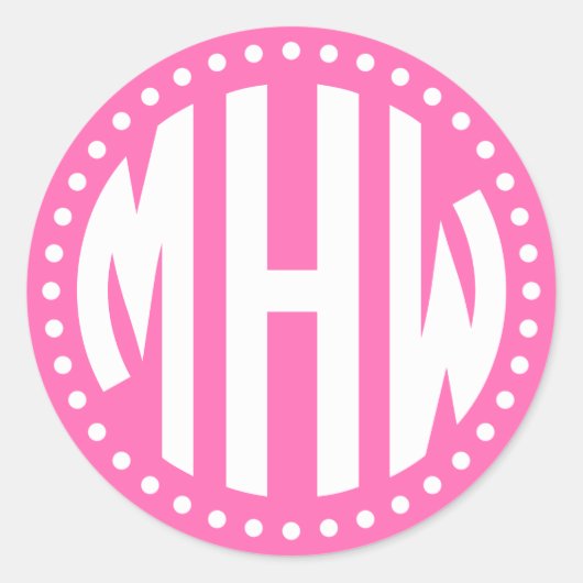 Hot-Pink-Whi-3-Monogramm-Dot-DIY-BG Runder Aufkleber (Vorderseite)
