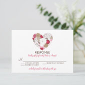 Hot Pink Whimsical Floral Heart Wedding RSVP Card (Stehend Vorderseite)
