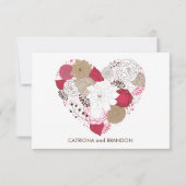 Hot Pink Whimsical Floral Heart Wedding RSVP Card (Rückseite)