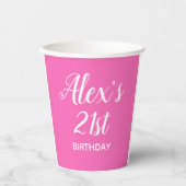 Hot Pink White 21. Geburtstag Name Foto Pappbecher