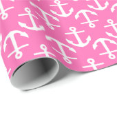 Hot Pink White Anchors 2Dir Muster Geschenkpapier (Rolleneckpunkt)