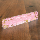 Hot Pink, White and Gold Foil Moderner Marmor Namensplakette (Seite)