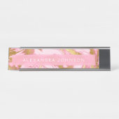 Hot Pink, White and Gold Foil Moderner Marmor Schreibtischnamensplakette (Vorderseite )