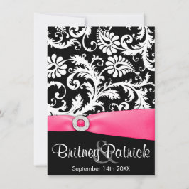 Hot Pink White & Black Damask Hochzeitsempfang Einladung