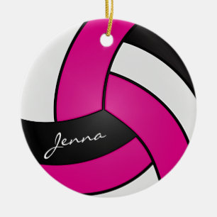 Hot Pink, White & Black Personalisieren Volleyball Keramik Ornament