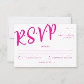 Hot Pink White Calligraphy Wedding RSVP Einladung (Vorderseite)