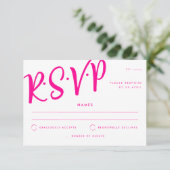 Hot Pink White Calligraphy Wedding RSVP Einladung (Stehend Vorderseite)