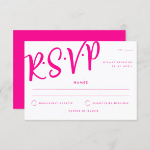 Hot Pink White Calligraphy Wedding RSVP Einladung
