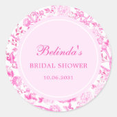 Hot Pink White Chinoiserie Brautparty Runder Aufkleber (Vorderseite)
