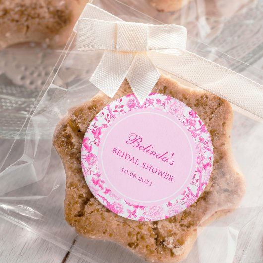 Hot Pink White Chinoiserie Brautparty Runder Aufkleber