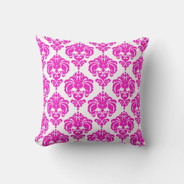 Hot Pink White Damask Chic Modernes elegantes Must Kissen (Vorderseite)