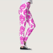 Hot Pink White Damask Chic Modernes elegantes Must Leggings (Rechts)