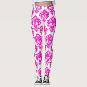Hot Pink White Damask Chic Modernes elegantes Must Leggings