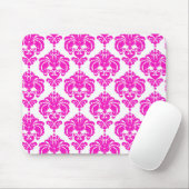 Hot Pink White Damask Chic Modernes elegantes Must Mousepad (Mit Mouse)