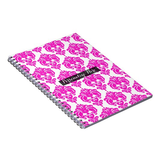 Hot Pink White Damask Chic Modernes elegantes Must Notizblock (Rechte Seite)