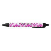 Hot Pink & White Damask Eleganter Personalisierter Kugelschreiber (Unterseite)