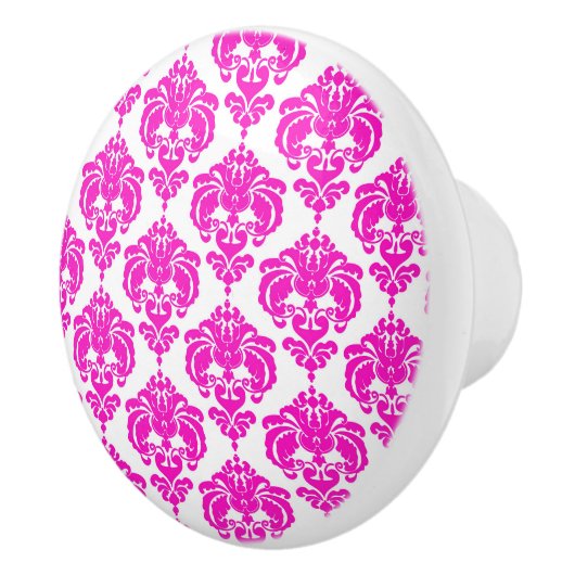 Hot Pink White Damask Elegantes elegantes Zimmer D Keramikknauf (Rechts)