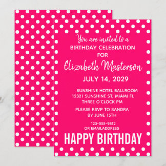 Hot Pink White Dots Muster Happy Birthday Einladung