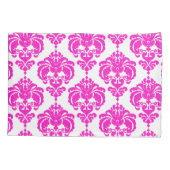 Hot Pink & White Elegantes schicke Damask Muster Kissenbezug (Rückseite)