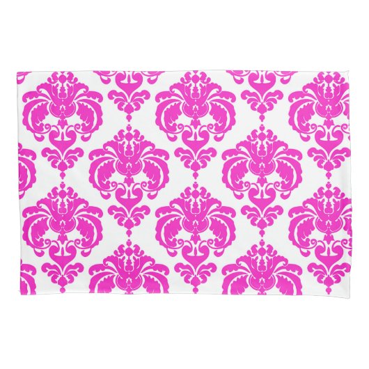 Hot Pink & White Elegantes schicke Damask Muster Kissenbezug (Vorderseite)