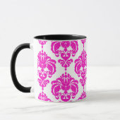 Hot Pink & White Elegantes schicke Damask Muster Tasse (Links)