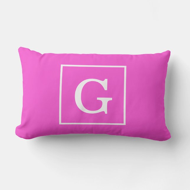 Hot Pink White Framed Initial Monogram Lendenkissen (Vorderseite)