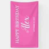 Hot Pink White Happday Name Date Banner (Vertikal)