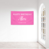 Hot Pink White Happday Name Date Banner