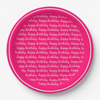 Hot Pink White Happy Birthday Script Typografie Pappteller