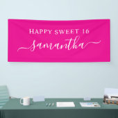 Hot Pink White Happy Sweet 16 Eleganter Name Banner (Messe)