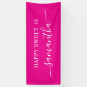 Hot Pink White Happy Sweet 16 Eleganter Name Banner (Vertikal)