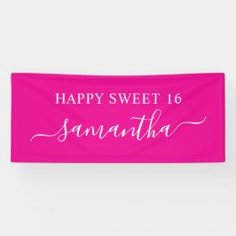 Hot Pink White Happy Sweet 16 Eleganter Name Banner