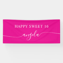 Hot Pink White Happy Sweet 16 Glam Signature Name Banner