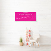 Hot Pink White Happy Sweet 16 Heart Swash Name Banner (Insitu)