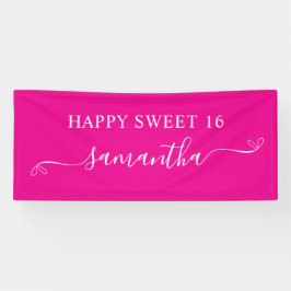 Hot Pink White Happy Sweet 16 Niedlich Bow Signatu Banner