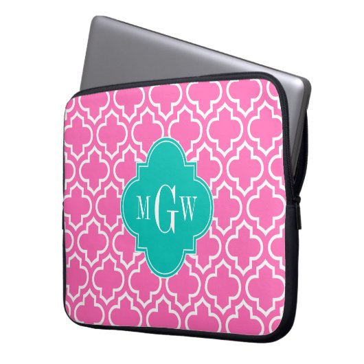 Hot Pink White Marokcan #6 Aquamarin 3 Initial Mon Laptopschutzhülle (Vorderseite Links)