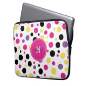 Hot Pink White Monogram Polka Dots Laptopschutzhülle (Vorderseite Links)