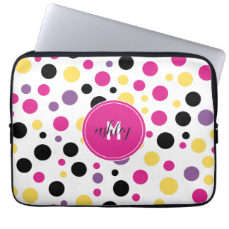 Hot Pink White Monogram Polka Dots Laptopschutzhülle