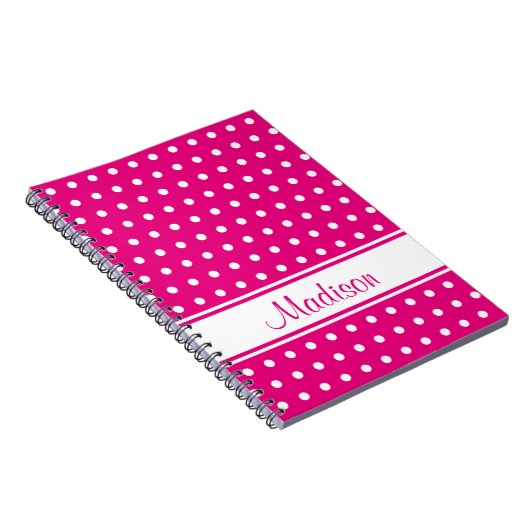 Hot Pink White Polka Dot Strip Skriptname Notizblock (Rechte Seite)