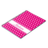 Hot Pink White Polka Dot Strip Skriptname Notizblock (Linke Seite)