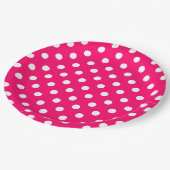 Hot Pink White Polka Dots Muster Pappteller (Schrägansicht)