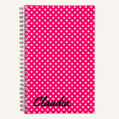Hot Pink White Polka Dots Name Power Bank Notizblock (Vorderseite)