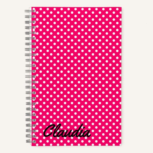 Hot Pink White Polka Dots Name Power Bank Notizblock (Vorderseite)