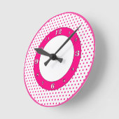 Hot Pink & White Polka Dots Runde Wanduhr (Winkel)